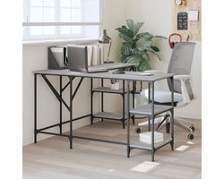L-vormig bureau - Schrijftafel Hoekbureau - Thuiswerken Organiseren - Met Opbergplanken - 139x139x75 cm - Grijs Sonoma