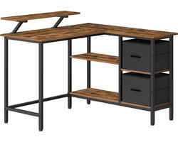 L-vormig bureau - Vintage bruin - spaanplaatstaal - niet-geweven stof - polyester katoen - 105 cm x 115 cm x 89,5 cm - robuust thuiskantoormeubilair