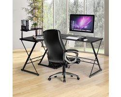 L-vormig computerbureau, hoektafel met ruime lade en 2 praktische planken, retro computerbureau met verstelbare poten voor kantoor, slaapkamer, woonkamer (zwart)