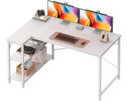 L-vormig computerbureau - Wit computerbureau - Houten bureau met open planken - 120 cm - Hoekbureau met planken Studiebureau Houten hoekbureau, geschikt voor studeerkamer, slaapkamer of thuiskantoor