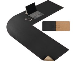 L-vormig hoekbureau mat - geschikt voor gaming en kantoor - 47 inch - zwart - kurk en leer