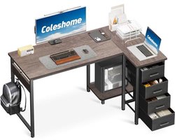 L-vormig Hoekbureau met 4 Lades - Omkeerbaar Computermeubel voor Kantoor en Slaapkamer (Grijze Eik, 120x70cm)