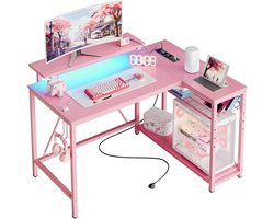 L-vormig hoekbureau met opbergruimte en USB-poorten voor kantoor en gaming