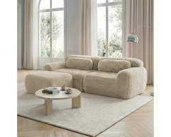 L-vormige 2-zits bank met ottoman - Ideaal voor compacte woonkamers - 2 personen - Lichtkhaki pluche - Modulair en montagevrij - 32D hochelastisch schuim - Inclusief kussen - Antislip