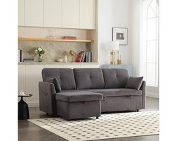 L-vormige 3-zits Slaapbank met Opbergruimte en Slaapfunctie – Fluwelen Sectionele Bank Donkergrijs – Moderne Bank met Omkeerbare Lounge en Extra Lendenkussens UrbanHome