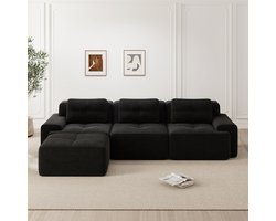 L-vormige 3-zitsbank - modulaire bank met voetenbank - corduroy Cloud bank - voor de woonkamer - kant-en-klare bank - zwart