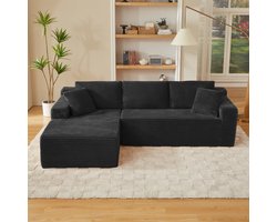 L-Vormige Bank 4-Zits - Moderne Modulaire Sofa Met Liggedeelte - Comfortabele Cloud Sofa Met Schuimvulling - Woonkamerbank Voor Appartement - Zwart