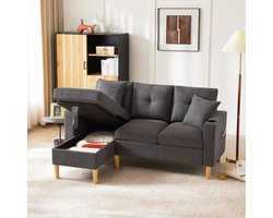 L-vormige bank - Hoekbank chaise longue - Woonkamer inrichten - Met opbergruimte - 175x129x90cm - Donkergrijs