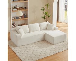 L-vormige Bank Hoekbank Modulaire Sectionele Zitbanken 3-zits Modulaire Bank Memory Foam Sectionele Banken voor Woonkamer, Cloudbank met Extra Grote Chaise, Wit