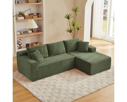 L-vormige Bank Hoekbank Modulaire Sectionele Zitbanken 3-zits Modulaire Bank Memory Foam Sectionele Banken voor Woonkamer, Cloudbank met Extra Grote Chaise, Groente