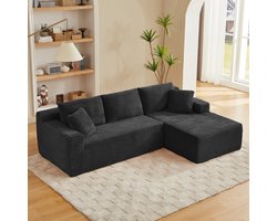 L-vormige Bank Hoekbank Modulaire Sectionele Zitbanken 3-zits Modulaire Bank Memory Foam Sectionele Banken voor Woonkamer, Cloudbank met Extra Grote Chaise, Zwart