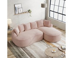 L-vormige Bank, L-Bank, 3-Zitsbank, Frameloze Modulaire Bank, Comfortabele Chenille 'cloud' Bank met Diepe Zitting, Moderne Chaise Longue Bank, Extra Groot, Inclusief Kussens, Ideaal voor Woonkamers-Roze