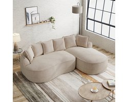 L-vormige Bank, L-Bank, 3-Zitsbank, Frameloze Modulaire Bank, Comfortabele Chenille 'cloud' Bank met Diepe Zitting, Moderne Chaise Longue Bank, Extra Groot, Inclusief Kussens, Ideaal voor Woonkamers-Lichtbruin
