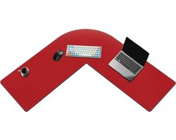 L-vormige bureau onderlegger 220x33 cm hoekbureau schrijfmat PU leer computertafelonderlegger - rood