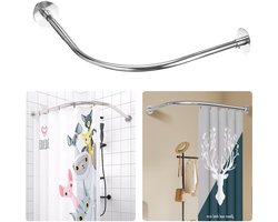 L-vormige Douche Gordijnstaaf, Roestvrijstalen Verstelbare Hoek Douche Gordijnstaaf (lengte 68-98cm / Breedte 68-98cm), Geschikt Voor Hoek Douche Bars in Badkamers En Kledingwinkels, Geen Boor / Boorinstallatie (zilver)