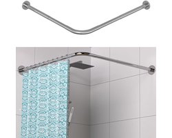 L-vormige douchegordijnstang (68-98 cm x 68-98 cm), verstelbare hoekdouchegordijnstang voor badkuip, roestvrij staal, zakt niet door, hoek van 90°, zilver
