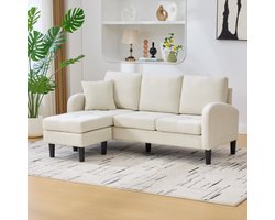 L-vormige Hoekbank met Chaise Longue - 3-zits Bank van Katoen-Linnen - Modulair Design - 166x118 cm