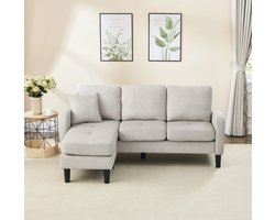 L-vormige hoekbank met chaise longue – 3-zitsbank, 166 x 118 x 77 cm - Ademende katoen-linnen stof - Kunststof poten - Modulair ontwerp - Ideaal voor woonkamers, appartementen en kantoren
