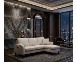 L-Vormige Hoekbank met Chaise Longue – 3-Zitsbank Compact & Modulair – Beige Katoen-Linnen Stof – Comfortabele Sofa voor Woonkamer, Appartement of Kantoor – Casa Serena