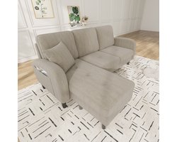 L-vormige Hoekbank met Chaise Longue - 3-zitsbank, L-Bank, 3-Zitsbank, Moderne Hoekbank, 166 x 118 x 77 cm, Corduroy Stof, Kunststof Poten, Modulair Ontwerp, Ideaal voor Woonkamers, Appartementen en Kantoren-Bruin