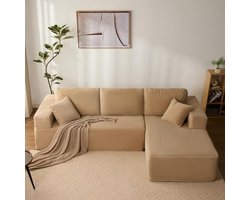 L-Vormige Hoekbank, Modulaire Bank met Chaise Longue, Roze Corduroy, Extra Diepe Zitting, Zonder Montage (Camel, Chaise longue rechts)