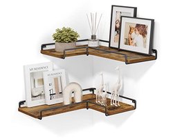 L-vormige hoekplank set van 2, wandplank industrieel design, voor woonkamer slaapkamer keuken, vintage bruin-zwart