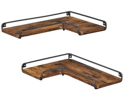 L-vormige hoekplanken 2-delig multifunctioneel zwevend wandrek stevig metalen frame stijlvolle houten planken geschikt voor woonkamer, slaapkamer, keuken en badkamer 40x29x1,2 cm bruin + zwart modern minimalistisch