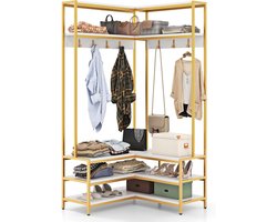 L-vormige kapstok met zitbank en 7 haken voor entree