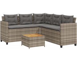 L-vormige loungeset tuinset met tafel en kussens van poly-rattan