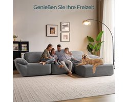 L-vormige modulaire slaapbank 290 x 96 x 74 cm – Boneless bank van hoogwaardig 3D schuim met ribfluweel bekleding, diepe zit, ergonomisch comfort, inclusief kussens – Laura