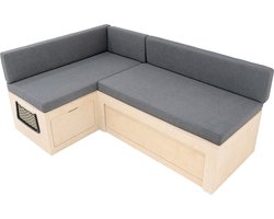 L-vormige slaapbank camper, 180x120cm, opbergruimtes en netten, uitschuifbaar ontwerp