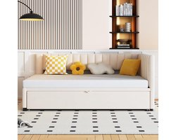 L-vormige slaapbank - Uittrekbed bank Logeerbed - Ruimte Besparen - Zacht fluwelen stof - 90/180 x 200 cm - Beige