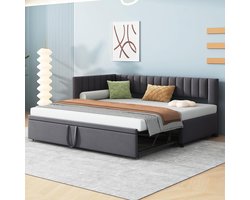L-vormige slaapbank - Uittrekbed logeerbed - Ruimtebesparend slapen - Fluwelen bekleding - 180x200cm - Grijs
