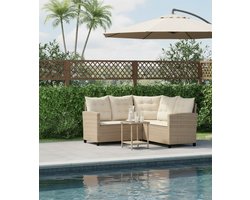 L-vormige Tuin Loungeset met Tafel en Kussens – Luxe Buitenbank van Poly Rattan – Comfortabele Loungebank voor Tuin, Terras, Balkon – Weerbestendig, Modern Design – Beige & Crèmekleurig House&Garden