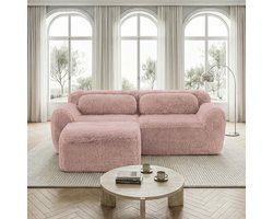 L-vormige tweezitsbank - modulair - vrij combineerbaar - met kussens - geen montage nodig - voor kleine woonkamers en kamers - roze