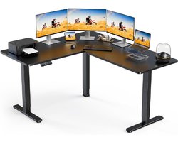 L-Vormige Zit-Sta Hoekbureau, 160x140cm Elektrisch Verstelbaar Bureau, Bureau Met 3 Geheugenstanden, Dubbele Motoren, Ideaal Voor Thuiswerkplek En Gaming, Zwart