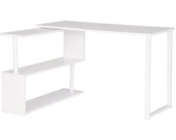 L-Vorming Bureau - Hoek Bureau - Kast met Planken - In hoek 80 graden Verschuiven - Computertafel - PC - Gaming - Studie - Thuis - Wit - Werkblad 120 x 50 cm