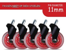 L33T-GAMING -  3" Wielen voor Gamestoelen Universeel 5 st - 3 Inch Rubberen Bureaustoel Wieltjes voor Gamestoelen - Rood