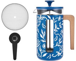 La Cafetière - Pisa Cafetière - RVS - Houten Handvat - Blu Fiorato - 8 Kops - 1L