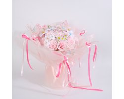 La Roselle Amsterdam Luxe Lichtroze Kunstrozen Boeket met Vlinders en Parels – Roze Cadeauverpakking kunstbloemen –