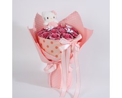 La Roselle Amsterdam Roze Rozenboeket met Hello Knuffel – Kunstrozen Cadeau