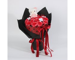 La Roselle Amsterdam Rozenboeket met Kittyie Knuffel – Rode Kunstrozen cadeau boeket