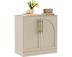 Laag buffet met 2 deuren – Opbergmeubel met gouden metalen handgrepen, verstelbare en verwijderbare plank, boogmotief, 50 kg draagvermogen, beige (80x40x78 cm)