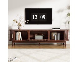 Laag tv-meubel 165 x 39,5 x 46 cm - 3 opbergvakken - Groot bovenblad - Schuifdeur - Neerklapbare deur - Holle houtlatten - Met steunpoten - Geschikt voor 65 inch - Bruin