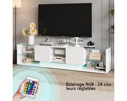 Laag tv-meubel, tv-meubel met led-tv, 200 cm lange tv-standaard met 2 lades, tv-meubel voor woonkamer, slaapkamer, wit