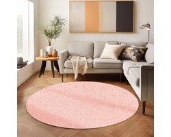 Laagpolig vloerkleed, Unicolor - Monochroom, Vloerkleed Roze, 200 cm Rond, Tapijten in moderne stijl, Tapijt woonkamer