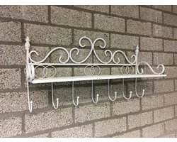 Laags kapstokrek, in smeedijzer ivoorwit