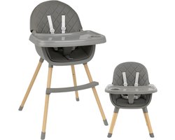 Laavir® High Chair Grijs - Multifunctionele Kinderstoel hout 2 in 1 - Verstelbaar Eetblad - verstelbare 5-Puntsgordel - hoge lage houten stoel