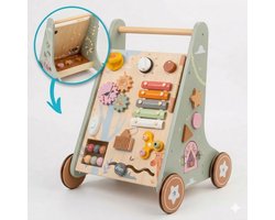 Laavir Houten Loopwagen met Activiteitenpaneel - Baby Walker met Xylofoon, Spiegeltje, Klok en Vormen - Montessori Speelgoed vanaf 1 Jaar - Lichtgroen