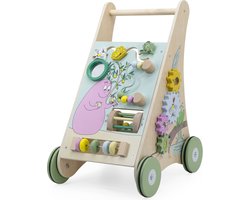Label Label - Barbapapa Houten Activiteiten Loopwagen - FSC Hout - Met Spiegeltje, Kralenspiraal, Vormenstoof & Tandwieltjes - Geschikt voor Kindjes vanaf 12 Maanden
